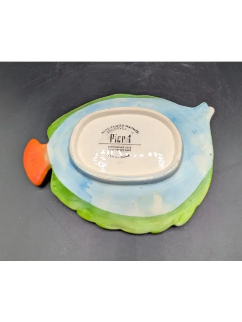 Pier 1 Imports Dolomite Fish Plate Trinket Dish Colorful Handpainted 8x6